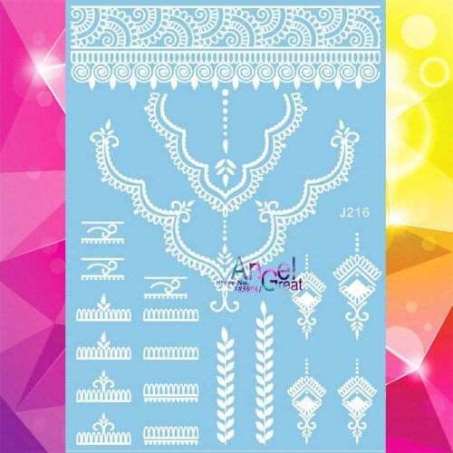 White Henna Removable Temporary Tattoo Choker Designs Body Art Hands Arm Tattoo Stickers AJ216 WOmen WEdding Brides Makeup Tatoo