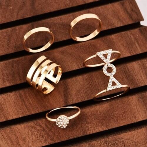 Free Shipping Minimalism Geometric Rhinestone Inlay Ring Set Vintage Irregular Hollow Knuckle Rings for Women Jewelry Wholesale