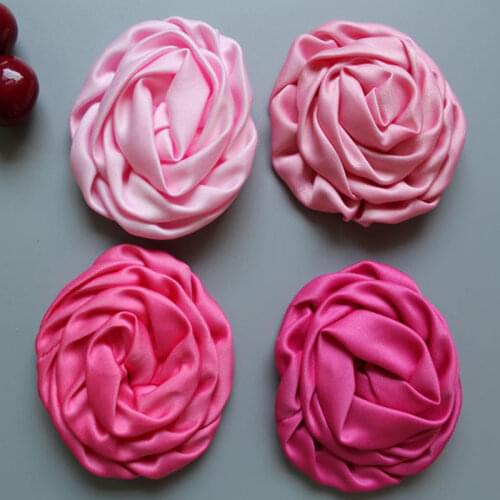 DIY 7 Cm Large Headdress Flower Brooches Accessories Rose Buds Satin Fabric Flowers For Hair Accessory 20Pcs/lot