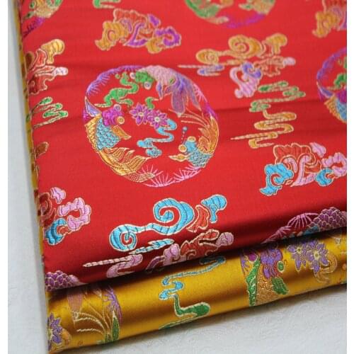 CF552 Red/Golden Embroidered Brocade Fabric Chinese Silk Stain Fabric For Chinese Wedding Couples Clothes Chinese Style Gifts