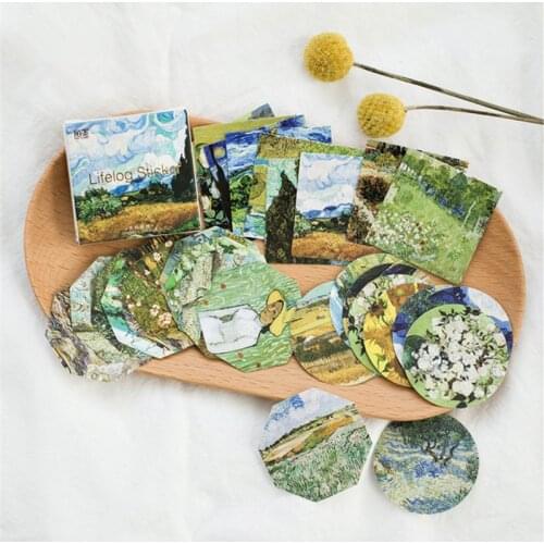45Pcs/Pack Kawaii Van Gogh Oil Painting Decoration Journal Cute Diary Stickers Scrapbooking Flakes Stationery School Supplies