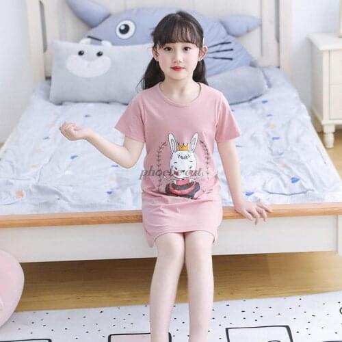 Children Pajamas Summer Dresses Girls Baby Nightdress Cotton Nightgowns Home Clothes O-neck Inflant Kid Cartoon Rabbit Sleepwear