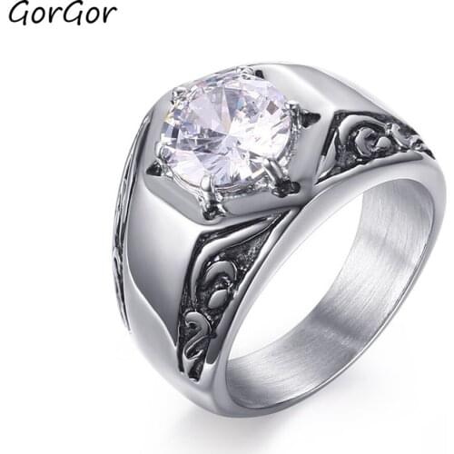 GorGor Rings Men Stainless Steel High Polished The New Mosaic Zircon Hip-hop Style Individuality Simplicity Accessories RC-253