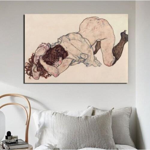 Egon Schiele Kneeling Girl Resting Canvas Painting Prints Living Room Home Decor Artwork Modern Wall Art Oil Painting Posters