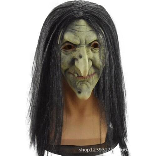 Anime Old Witch Ghost Latex Mask With Long Hair Adult Horror Halloween Masks Adult Cosplay Props Masque