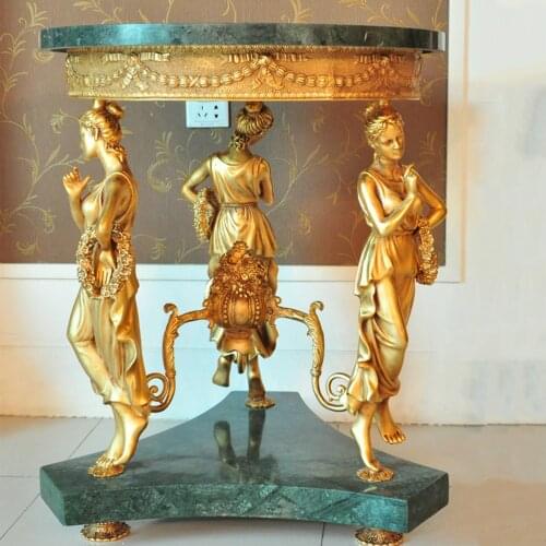 French antique reproduction brass table with marble top for dinning room and living room