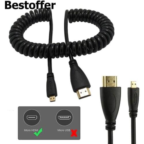 Bestoffer Micro HDMI Male To HDMI Male Cable Lead Cord Wire 1080p Spring Coiled Cable Cord