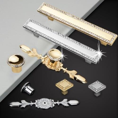 Furniture Crystal Handle Zinc Alloy European Style Knob Glass Diamond gold Handle For Drawer Kitchen Cabinet Door Hardware Pull