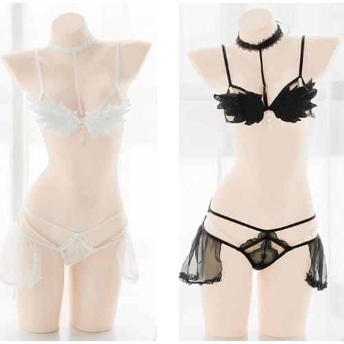 Sweet and Cute Angel & Demon Cosplay Lingerie Set Lolita Wings Bra and Panty Set Wholesale Women Underwear Drop Ship