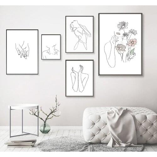 Minimalist Wall Art Painting Nordic Canvas Picture Face Hand Poster Scandinavian Style Artistic Painting For Home Decoration