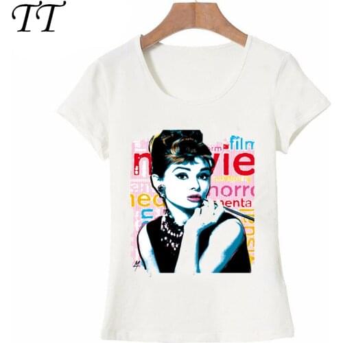 Harajuku fashion womens short sleeve Audrey Hepburn movie star T-Shirt super art shirts casual Tops new hipster girl Tees