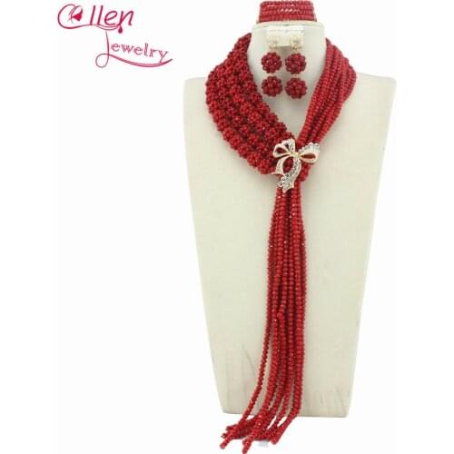 Fashionable Nigerian Wedding African Beads Bridal Jewelry Set Red Costume African Jewelry Sets Free Shipping WS5180