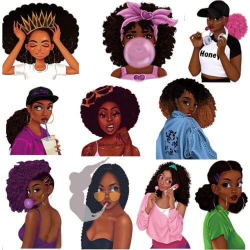 Fashion African Girl Patch Thermal Sticker On Clothes Heat Transfer washable DIY T-shirt Patches For Clothing Girl Iron On Patch