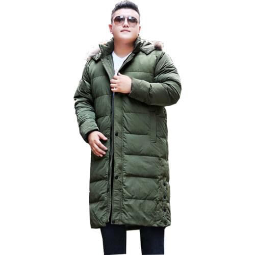 Mens Winter Jackets Fashion Hooded Warm Cotton Casual Hooded Jacket Mens Long Over Knees Oversized Coat for 170kg Mens Wear