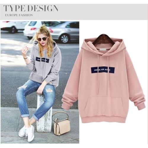 2016The European Station New Spring Plus Velvet Hooded Long Sleeved Loose Bat Thickened Letter Female Leisure SK