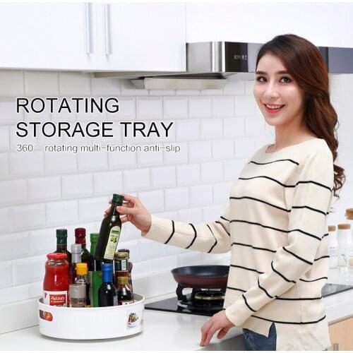 New Kitchen Food Storage Containers Plastic Rotating Storage Tray Anti-Skids Makeup Seasoning Storage Organization Box for Home