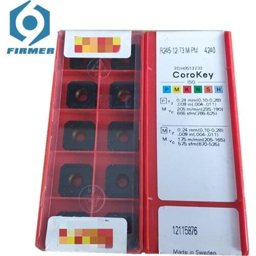 Original Carbide Inserts 10pcs Lathe Inserts R245-12T3M-PM 1025/1030 Metal Cutter Lathe Turning Tool Cutter