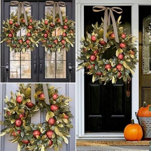 Fall wreath Pomegranate Wreath Front Door Hanging Ornament Realistic Garland Thanksgiving Party Festival Decor 2020ing