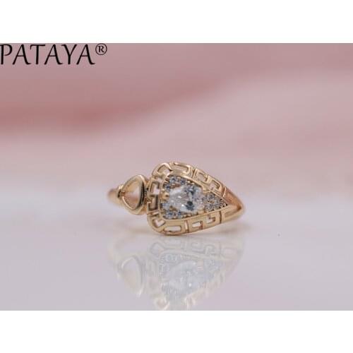 PATAYA New Arrivals Women Fashion 585 Rose Gold Ttriangle Exquisite Luxury Wedding Jewelry White Water Drop Natural Zircon Rings