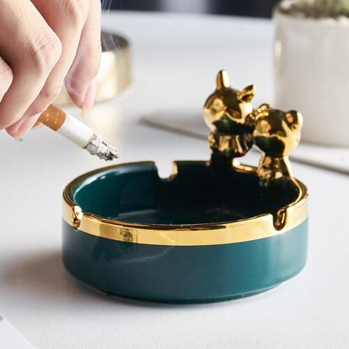 Nordic Style Pure Color Gold Rim Ceramic Ashtray Portable Creative Ashtray Living Room Table Accessories Gift for Boyfriend