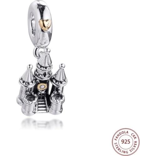Fits Pandora Bracelet Charms 925 Sterling Silver Two-tone Castle Dangle Beads Women DIY Jewelry Making Bijoux Femme 2021 Spring