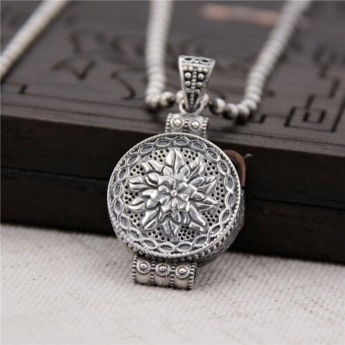 Silverware S925 Sterling Silver Retro Thai Silver Sweater Chain Pendant Lotus Flower Bag