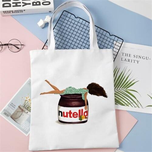 Nutella Cute Graphic Print Handbag Female Kawaii Shopping Bags Cartoon Aesthetic Casual Shopping Bags Folding Eco Handbag Travel