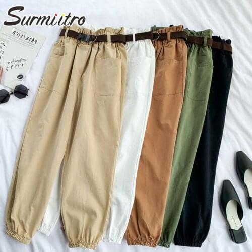 SURMIITRO Korean Style Ankle Harem Pants Women With Belt 2021 Spring Autumn Female Cargo Pants Bud High Waist Trousers Femme
