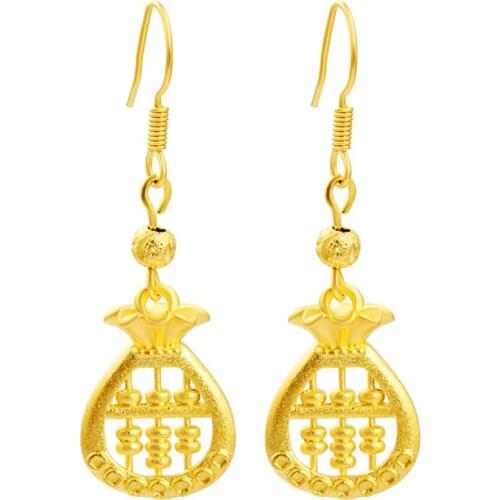Light Yellow Gold Color Alloy Blessing Bag Shape Drop Earrings for Women Abacus Charm Jewelry