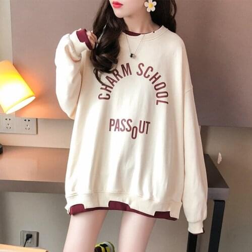 2021 Spring And Autumn New Fashion Casual Thin Polyester Loose Hedging Letter Crew Neck Korean Sweatshirt Top Womens Clothing