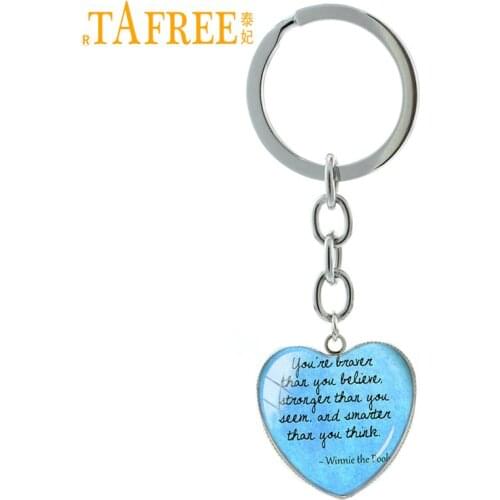 TAFREE I Tell Myself that I'm not Afraid vintage Piglet Quote keychain Literary Quote heart pendant key chain ring jewelry HP107