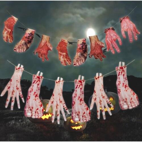 6pcs/ 8pcs Bloody Hands Arms Feet Halloween Hanging Decor Horrorable Paper Garland Banner Scary Halloween Party Decoration