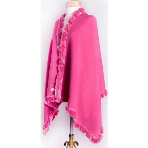 Hot Pink Female 100% Wool Rabbit Fur Pashmina Autumn Winter New Style Cape Solid Color Tippet Poncho Size 180*70cm 011608