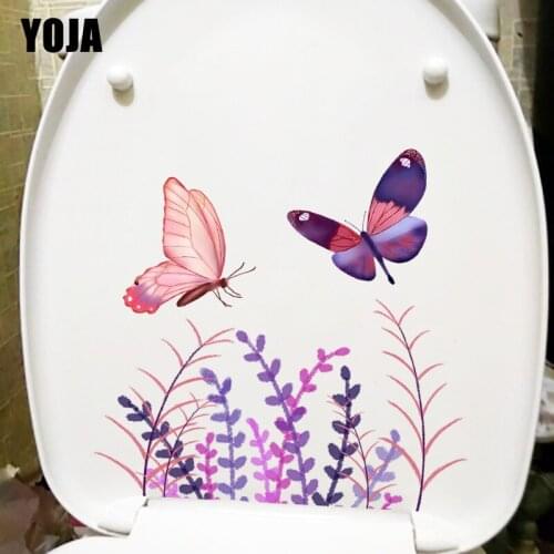 YOJA 21.3X20.5CM Hand Drawn Flowers Butterflies Room Wall Sticker House Decor Fashion Cartoon Toilet Decal T1-2166
