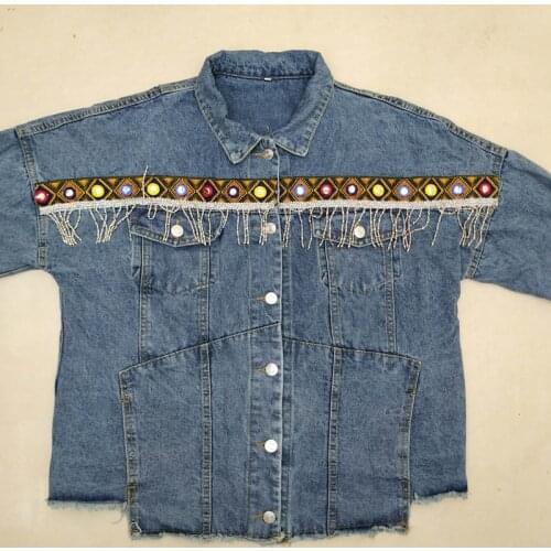 Lndie Folk Pattern Patchwork Womens Spring Denim Jackets Single Breasted Lapel Streetwear Loose Famale Outerwear Short Coats