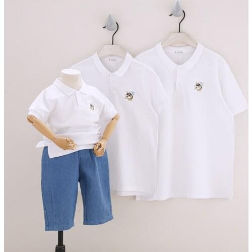 Family Matching Outfits T-shirts Fashion Korean Lapel Dad and Son Short Sleeve Mom and Daughter Matching Tshirt 2020 Summer
