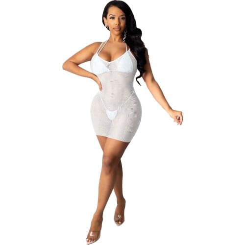 S-XXL Womens Sheer MeshThin shoulder strap See Through Swimwear Bikini Cover Up Dress