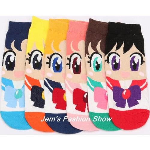 Sailor Moon Mercury Mars Jupiter Venus Cute Cartoon Socks Spring Summer Casual Womens Fashion Cotton Sneaker Socks