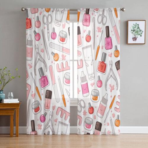 Woman Cosmetics Nail Polish Tulle Curtains for Living Room Decoration Modern Chiffon Sheer Voile Kitchen Bedroom Window Curtain