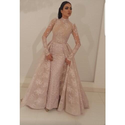 Sexy Deep O-Neck Prom Dresses Side Slit Long Sleeves Evening Gowns Floor Length Formal Party Dresses vestidos de novia