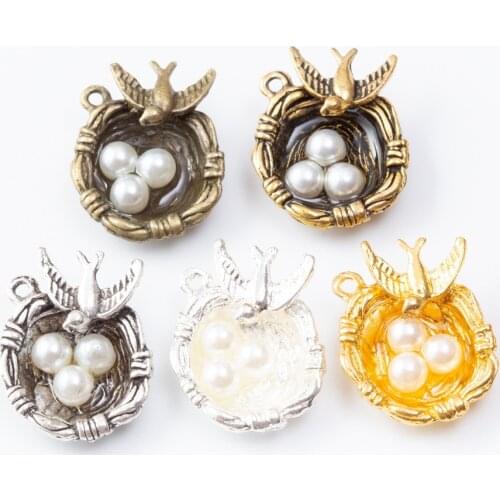 20Pcs/lot Fashion Cute Bird Nest Pendant Necklace 24*20*9MM Metal Charms for Handmade Jewelry