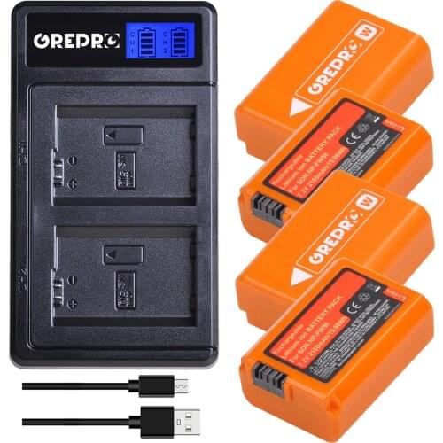 4Pcs NP-FW50 Battery + Dual USB NP FW50 Battery Charger for Sony Alpha a6500 SLT-A33 NEX-3 DSC-RX10 alpha 7 a7 a7rii NEX-5 NEX-6