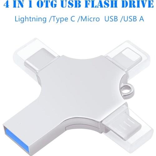 4 in 1 OTG USB Flash Drive 32 64G 128G 256G Memory Stick Type-C Pen Drive For Samsung S8 S9 Huawei P20 iphone X 8 7 Plus usb 3.0