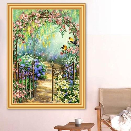 5D Diamond Painting Garden Scenic Bird Cross Stitch Full Square Round Diamond Embroidery Flower Mosaic Picture Rhinestones Decor