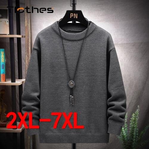 Basic Solid Color Knitted Sweaters Men Clothes Crew Neck Pullover Male Loose Sweater Brand Mens Winter Casual Knit Sweater 7XL
