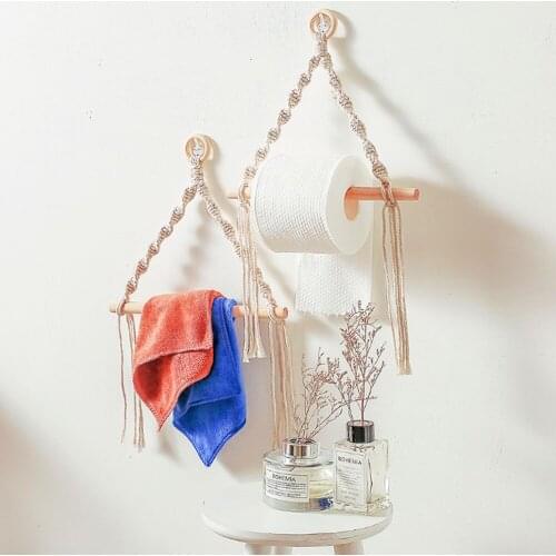 Bohemian Hemp Rope Creative Roll Holder Punch-free Toilet Paper Storage Display Stand Suitable For Most Bathroom Decoration