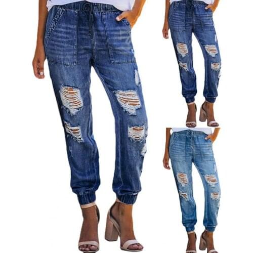 Harem Pants Stylish Frayed Women Jeans High Waist Women Jeans Frayed for Dating