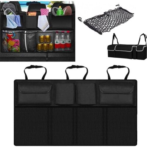 Black 600D Car Trunk Organizer Water Bottle Storage Bag Mesh Nets Double Thickening Universal Size Back Seat Hanging Pocket