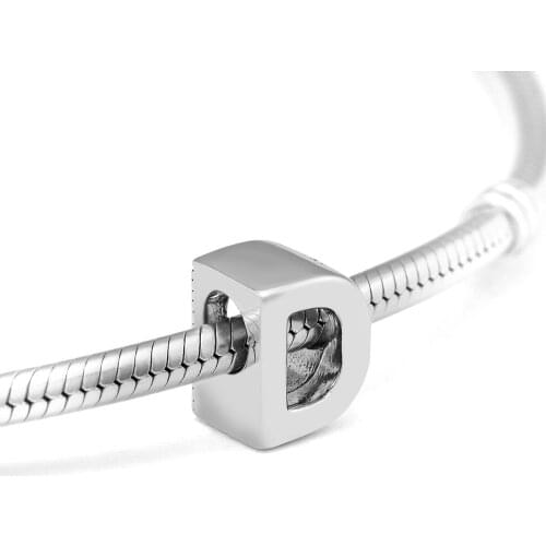 D Charm 100% 925 Sterling Silver 26 Letter Alphabet A-Z Beads for jewelry Making Fit Charms Bracelet DIY free shipping 02LE017D