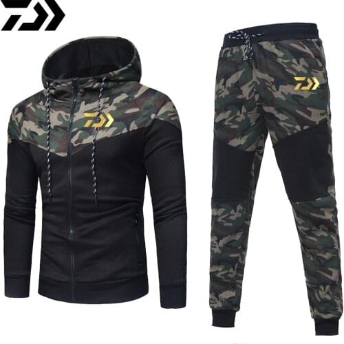 2020 Daiwa Fishing Suits Outdoor Breathable Full Sleeve Fishing Hoodie Elastic Pants Sports Camouflage Set Men Fishing Clothes